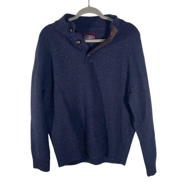 Untuckit Mens Large Blue Speckled Button Mock Neck Lambswool fitted Sweater - Picture 1 of 12